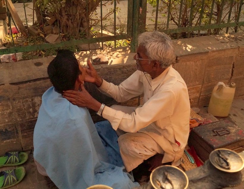 Nepal road side barber